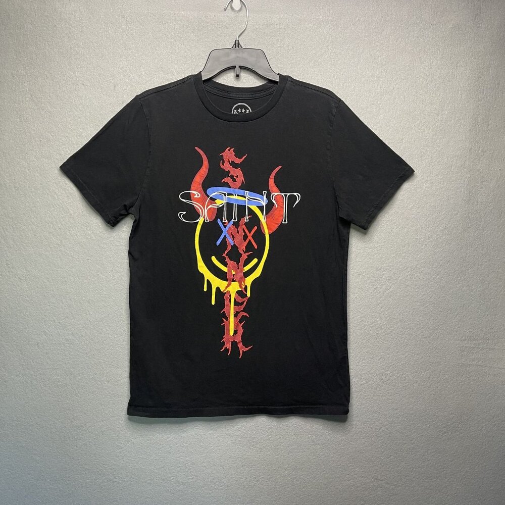 CVLA Saint Black Graphic Tee Shirt Devil Smiley Face Mens L Designed In LA